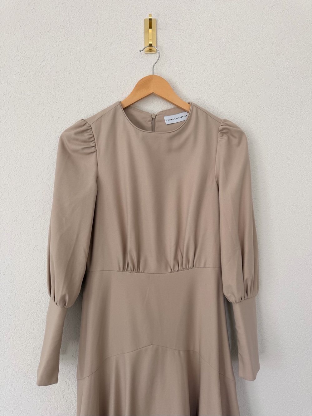 Elegant Taupe Long-Sleeve Maxi Dress